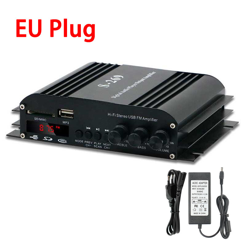 S-269 Sound Amplifiers Bluetooth Digital Amplifier for Home Car Karaoke 4 Channel HiFi Stereo AMP FM USB Remote Control: black