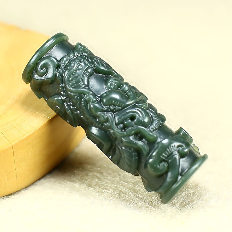 Natural Hetian Jade Dragon pillar Jade Pendant Jewelry Lucky Exorcise evil spirits Auspiciou Amulet Fine Jewelry Jade Pendant