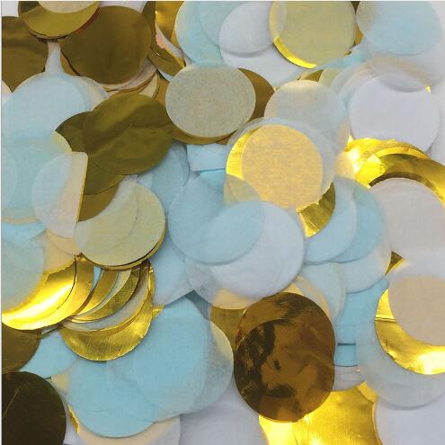 Confettis en papier de soie ronds multicolores, 10x2.5CM, décoration de Table pour fête prénatale anniversaire, ballons: Light Blue Gold
