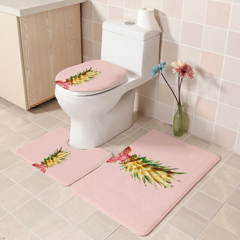 3 stk / sæt badeværelsesmåtte sæt flannel skridsikker køkken bademåtte tæppe badeværelse tæppe vaskbar enkel boligindretning toilet sædehynde: Ananas