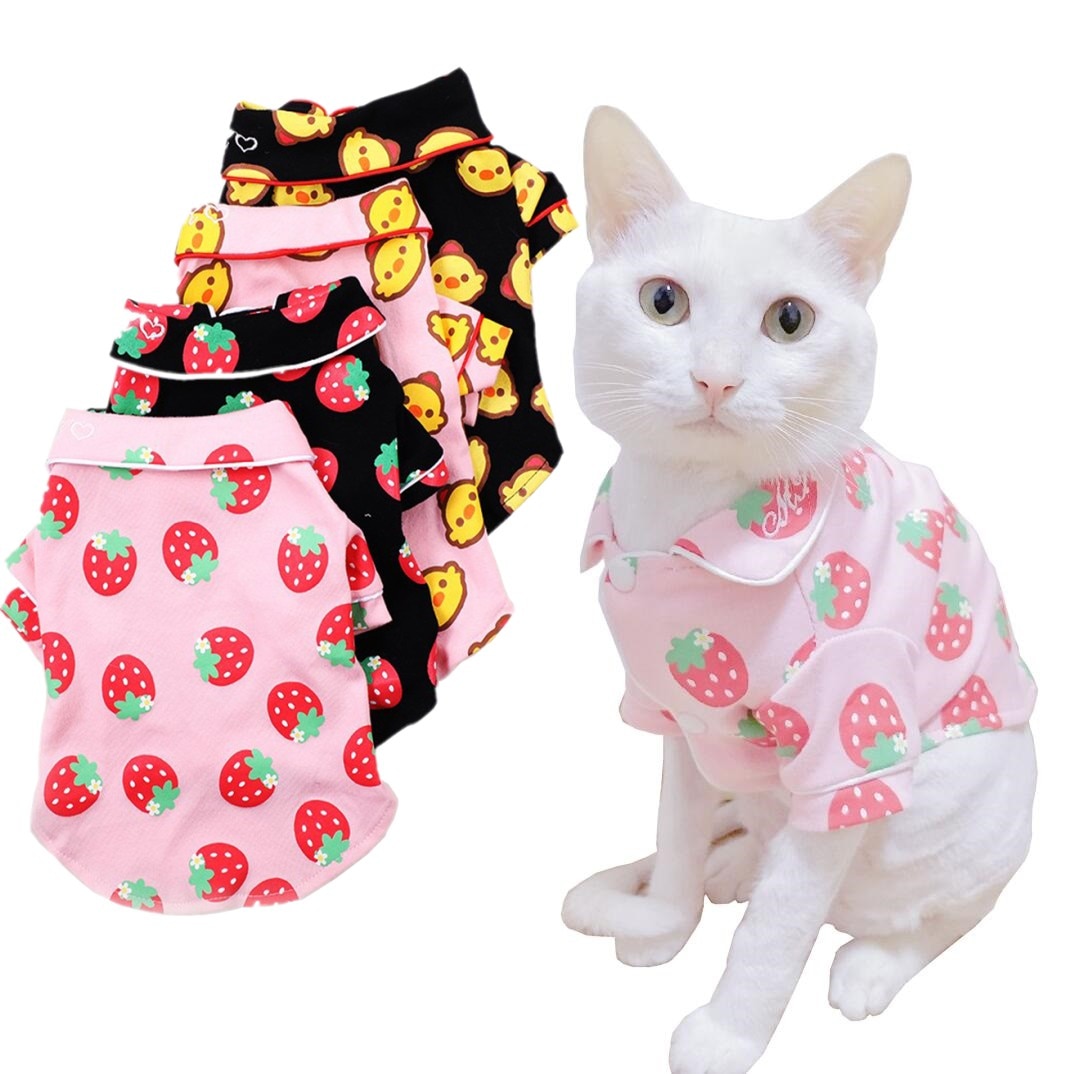Pet Cat Clothes Mascotas Costume Halloween Soft Cute Chick Strawberry Cat Homewear Cat Coat Apparel Pet Outfit XS S M L XL