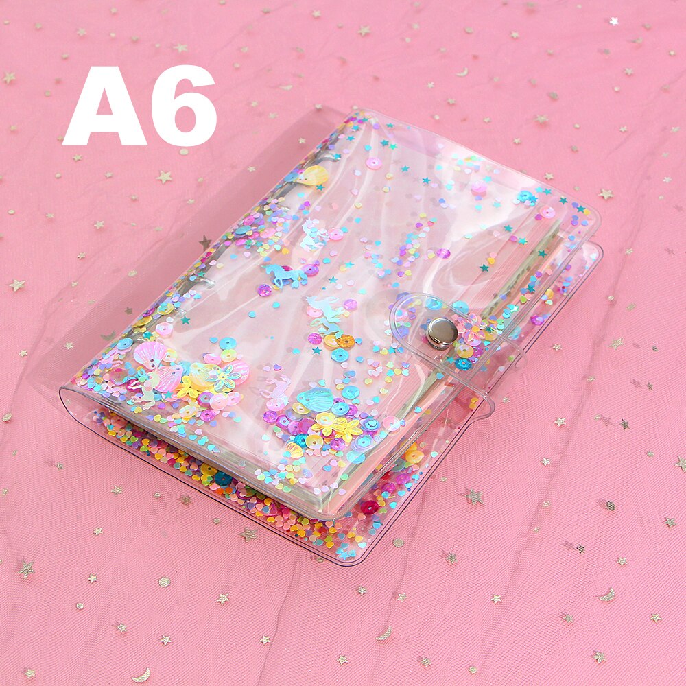 A5 A6 mignon Transparent PVC paillettes couverture bureau école 6 anneaux reliure spirale planificateur Agenda organisateur cahiers papeterie: A6
