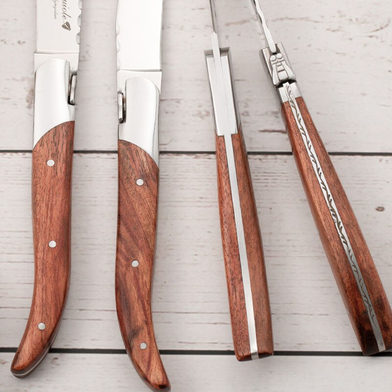 Coltelli da bistecca stile Laguiole da 8.25 ''coltelli da pranzo in legno di rosa posate giapponesi set di stoviglie in legno ristorante di natale 2/4/6/8/10pcs