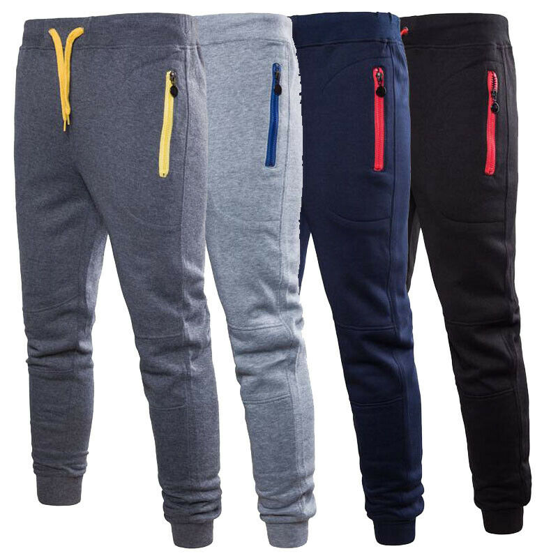Mens Slim Fit Joggers Jogging Bottom Fleece Gym Winter Skinny Pants Zip Pockets Trousers M-XXXL