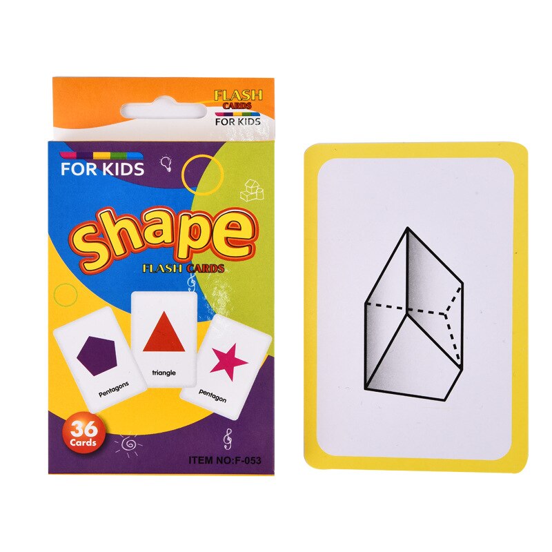 Kids Baby Cognitive Puzzle Cards Montessori Educational Toys Matching Game Cartoon Vehicle Animal Fruit English Learning Cards: 36pcs shape cards