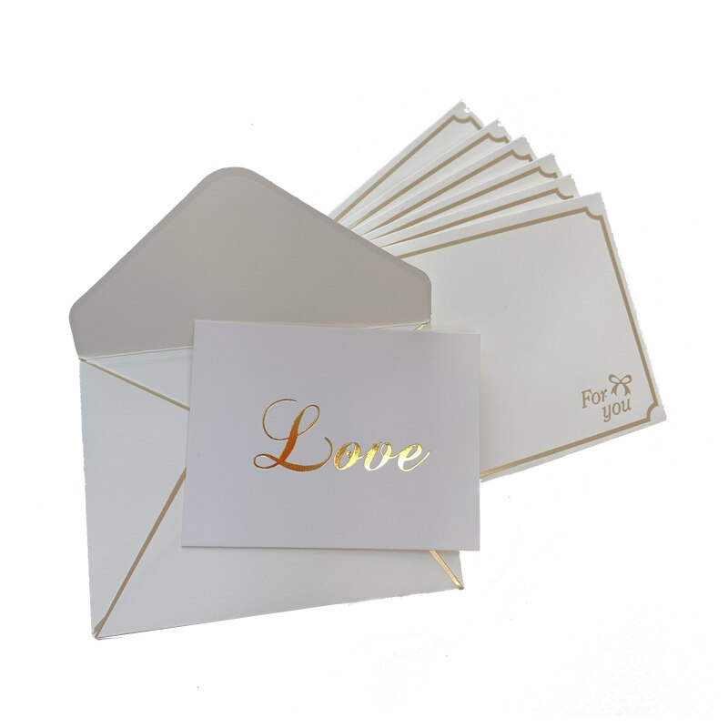 1Set Bronzing Ironing envelope with card MINI White cards wedding happy birthday Invitation 80*60MM: love