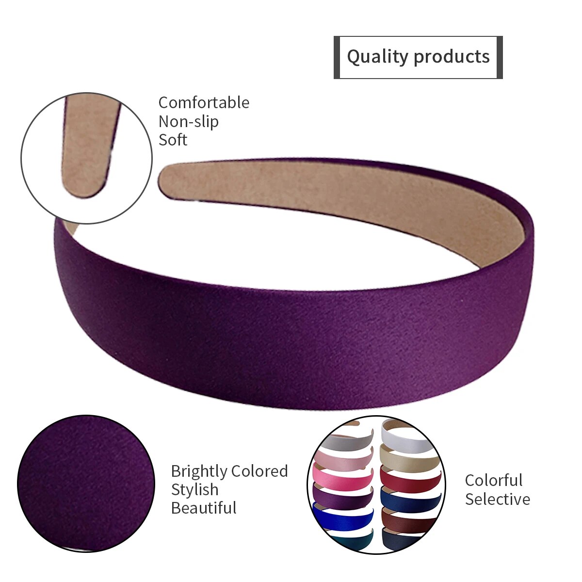 Bandana de cetim fosco para mulheres, aro básico para cabelos, bandanas largas antiderrapantes, acessórios para cabelo DIY, coloridos, 3 conjuntos