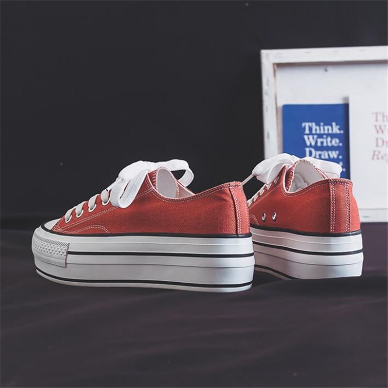 Verano de las mujeres de la Zapatos casuales zapatos de mujer Color caramelo zapatos de plataforma de lona Lisa zapatillas de mujer de fondo grueso zapatos vulcanizados