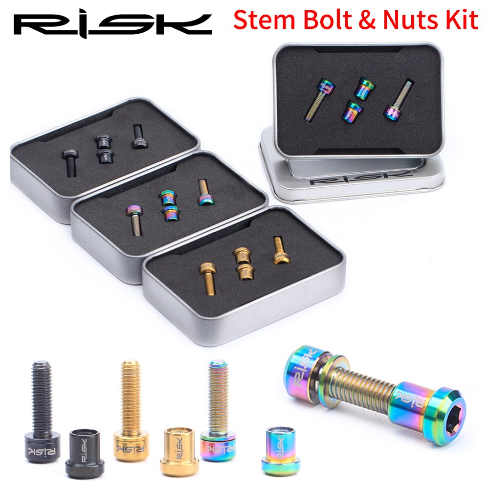 RISICO 2pcs M5x18mm Racefiets Carbon Stuurpen Bouten & Moer Kits Titanium Ti Fiets Stem Bouten Mountainbike Stuurpen schroef Moer Kits