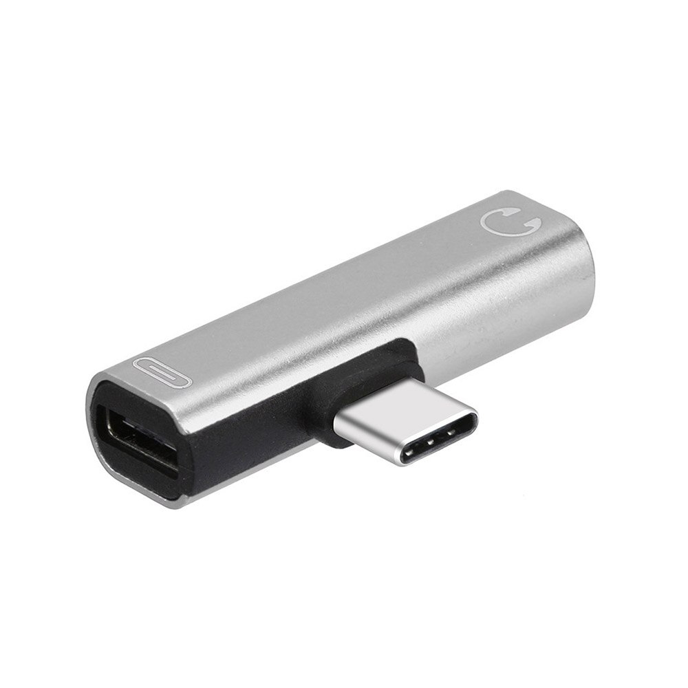 2 In 1 Type C Naar 3.5Mm Jack Koptelefoon Opladen Converter T-Vormige Draagbare Audio Charger Adapter Voor mobiele Telefoon Xiaomi Huawei: Silver