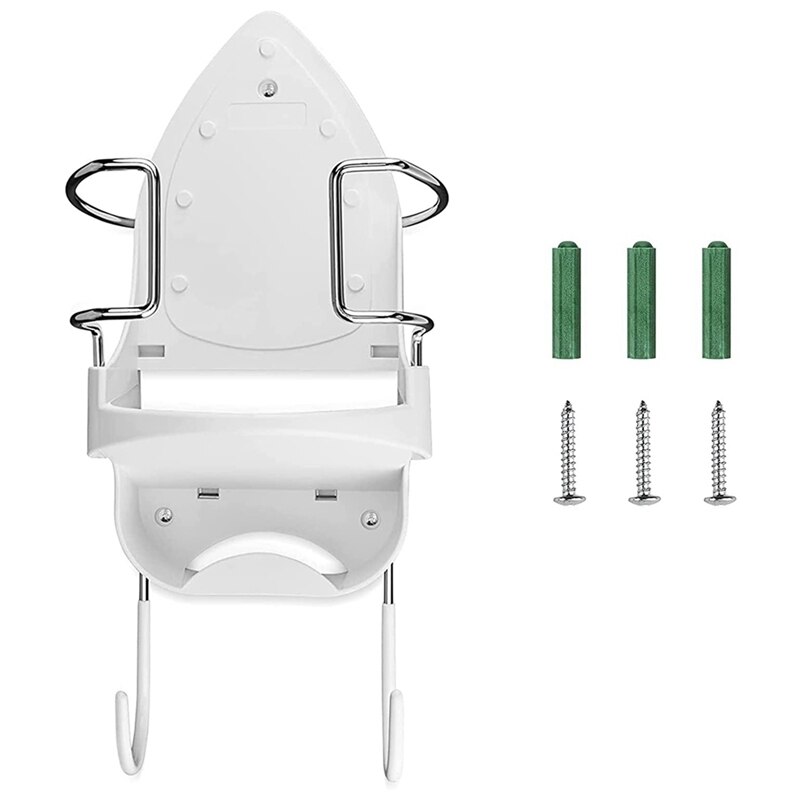 Iron Board Hanger Wall Mount Electric Iron Holder Iron and Ironing Board Storage Organizer Shelf with Removable Hooks: white