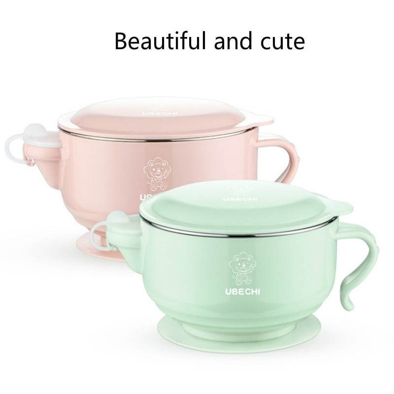 Ins bol enfant eau Thermos riz nouilles | Bol en acier inoxydable pour bébé vaisselle 500ml Double couche, petit Pot mignon