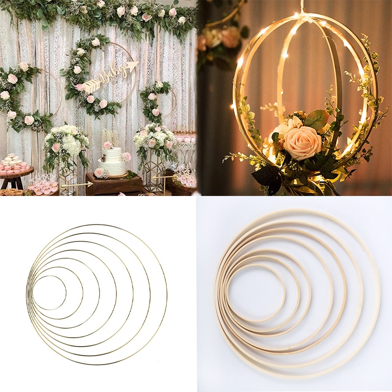 10-40cm Holz & Eisen goldene Kranz garland Hochzeit dekoration Baby dusche Floral kranz Braut hoop Home garten party blume decor