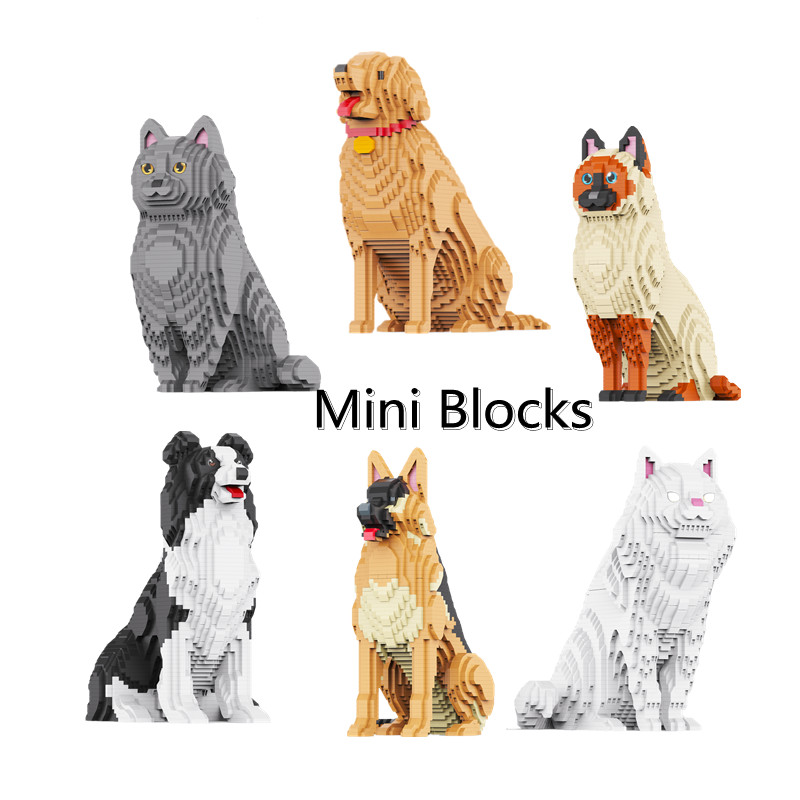 Mini Blocks Dog Realistic Animal Golden Retriever Kit Persian Ragdoll Cat STEM Educational Toy Home Decoration