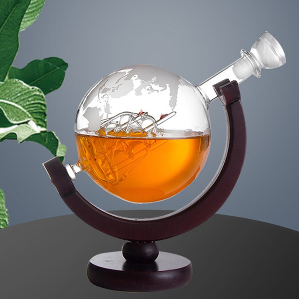 Globe Antieke Whiskey Wijn Fles Brandy Dispenser Met Hout Stand 850Ml Decanter Voor Liquor Bourbon Wodka Glas