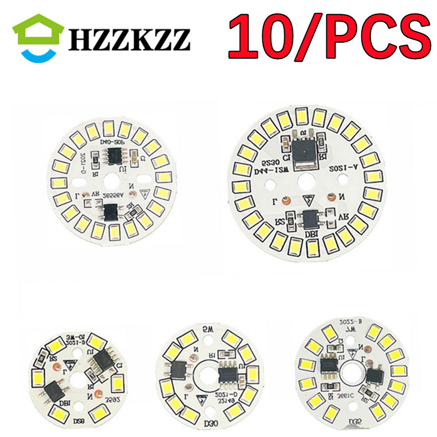 HZZKZZ 10 Uds AC 220V-240V Chip LED 3W 5W 7W 9W 12W 15W No necesita controlador SMD 2835 cuentas de lámpara redondas blancas cálidas y frías para bombilla