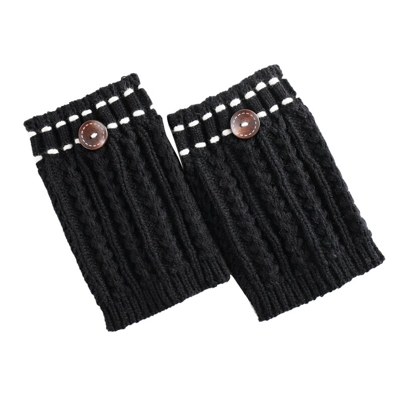 Vinter kvinder varme benvarmere kvinder kort knap dekorativ termisk strikket støvlemanchetter sokker betræk efterår vinter sko sokker: B