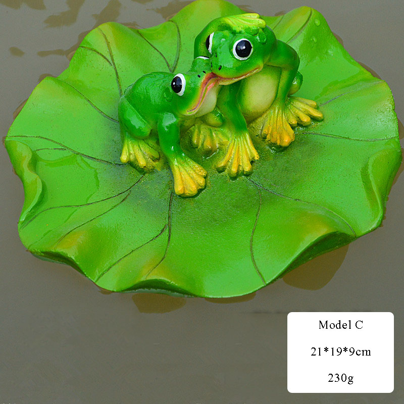 Resin Floating Bamboo raft Frog Statue duck Sculpture Outdoor Garden Pond Decorative Home Fish Tank Garden Decor Desk Ornament: J