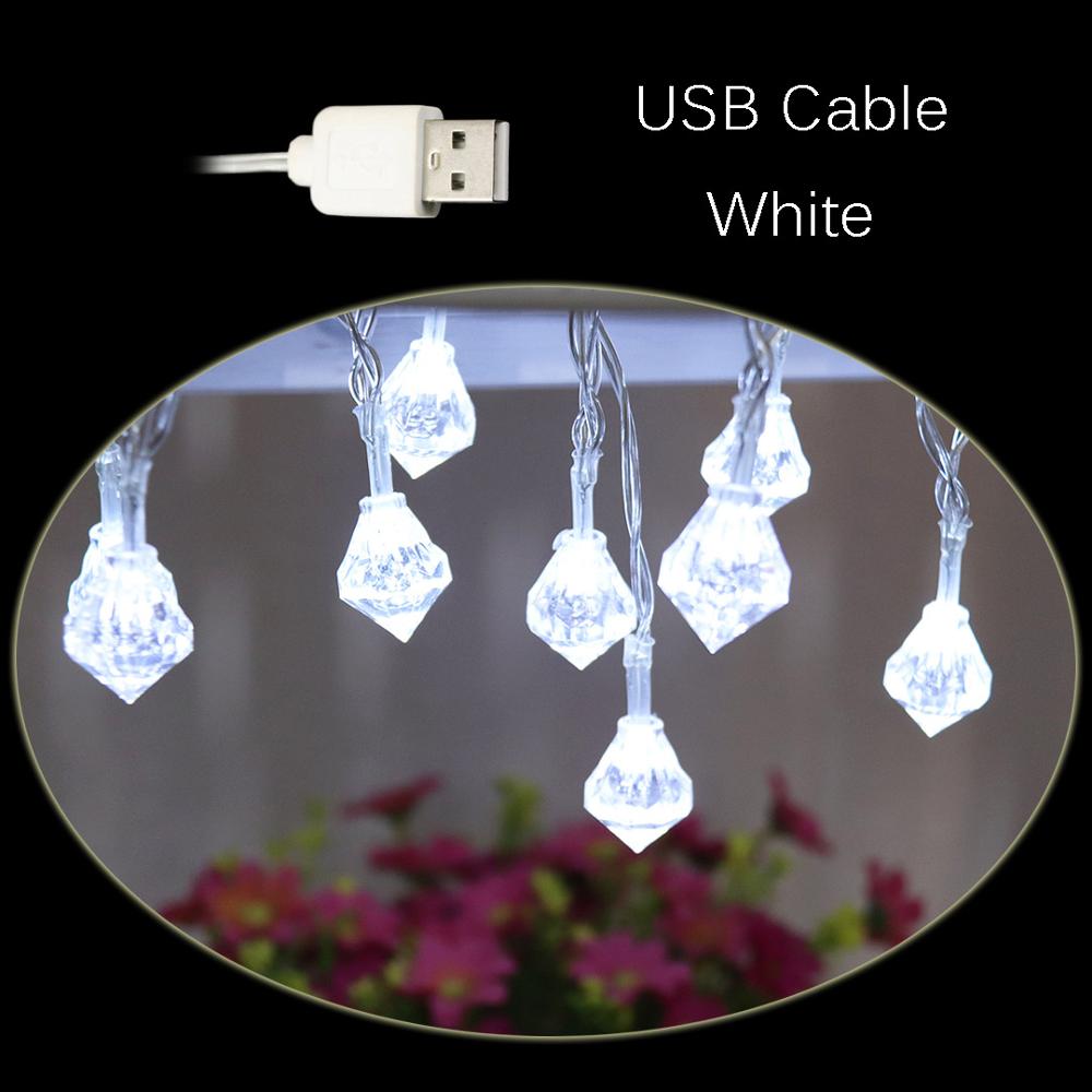 10 led's in diamantvorm, twinkelende lichtjes, kerstversiering voor bruiloften en feesten, feeënkrans: Wit (usb-kabel)