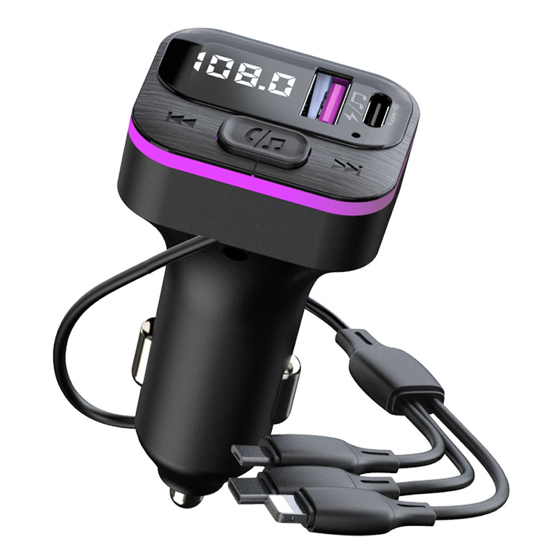Transmetteur FM Bluetooth, lecteur MP3, Kit mains libres pour voiture, chargeur double USB type-c 66W, adaptateur d'alimentation pour autoradio, accessoires de voiture: Argent