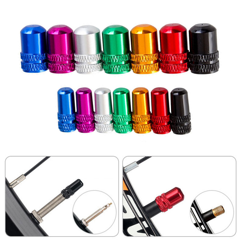 Fahrrad Reifen Ventil Kappe Aluminium Schrader/Presta Ventil Kappe Fahrrad Reifen Kappen Mit Vakuum Reifen Gesetz Mund Mutter Radfahren zubehör 2Pcs