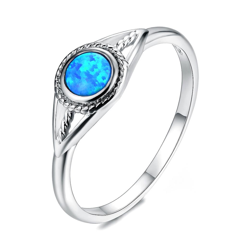 Vintage Silver White/Blue/Purple Round Opal Rings anillos Sterling Silver 925 Finger Ring Women Jewelry: 10 / Blue