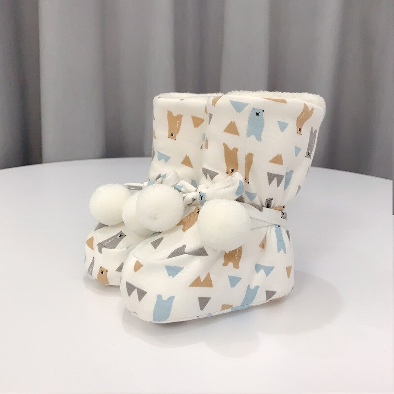 Autumn And Winter Baby Thickened High Tube Cotton Shoes Newborn Soft Sole Plus Velvet Foot Cover Baby High Top Shoe Cover