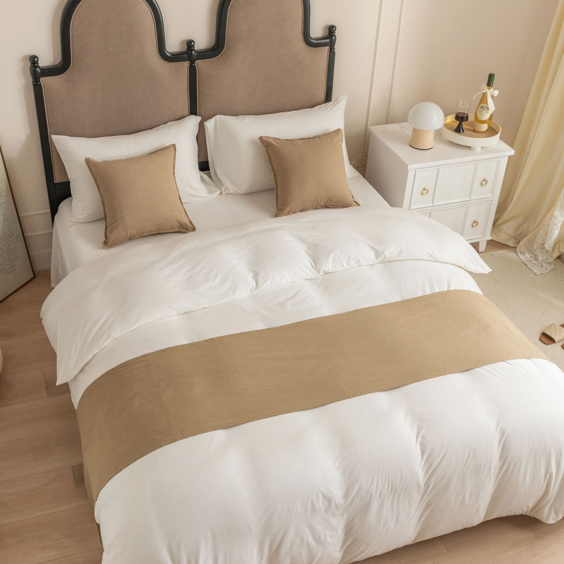 Cilected 3Pcs Baumwolle Und Leinen Bett Runner Einfarbig Bettdecke Protector Wurf Haus Hotel Schlafzimmer Decor Runner Bett Schwanz handtuch