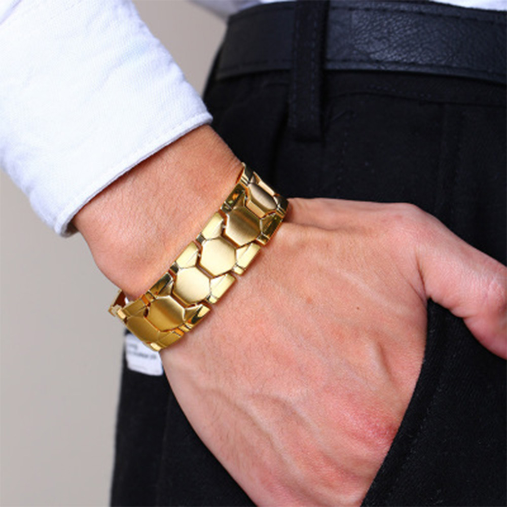 4 In 1 Magnetische Magneet Armband Mannen Heren Armbanden Sieraden Golden Zinklegering Armband Mannen