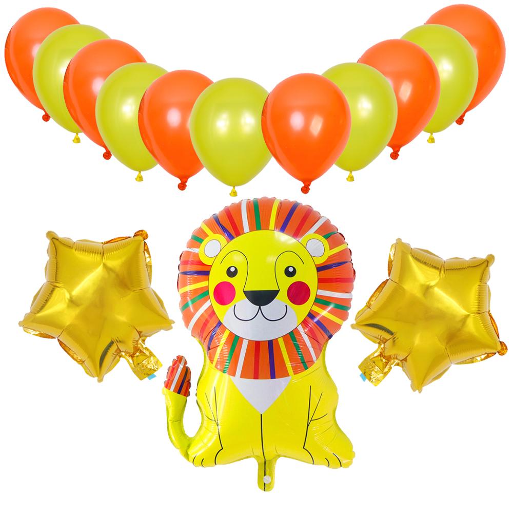 Happy Birthday Banner Animal Balloons Zoo Theme Lion Flamingo Elephant Foil Ballons Baby Shower Party Decoration Supplies: Lion and 10pcs