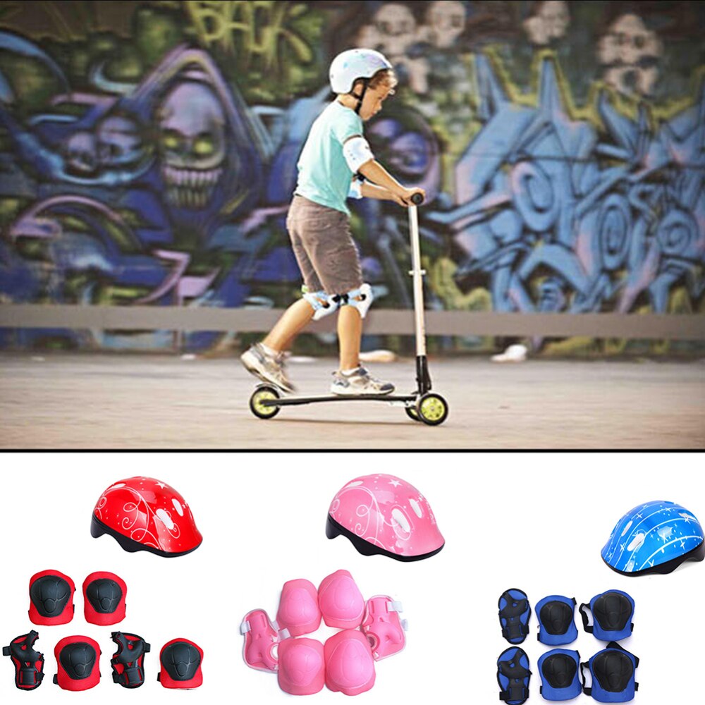 7 Pcs/set 7-12 Years Old Kids Bicycle Helmet Kids Safety Kids Bike Helmet Guard Pad Skating Helmet Guard Elbow Knee Protection