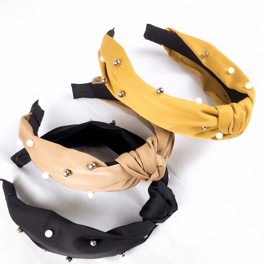 Solid Pearl Knot Tulband Hoofdband Lady Brede Plastic Haarband voor Vrouwen Bezel Hoofddeksels Meisje Haar Accessoires