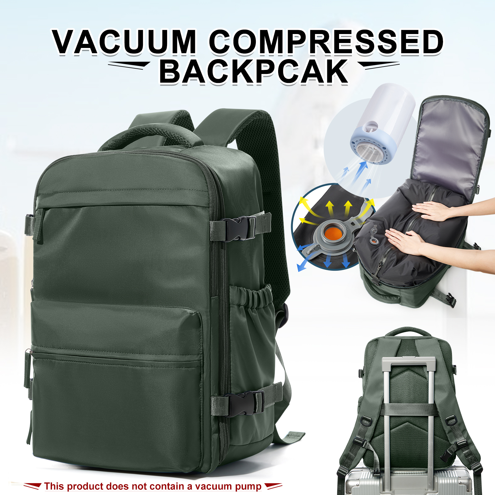 Ryanair sac à dos voyage cabine avion 40x20x25, sac à dos de compression sous vide Air, femmes hommes sac à dos sac pour ordinateur portable d'affaires sac à main: Bleu