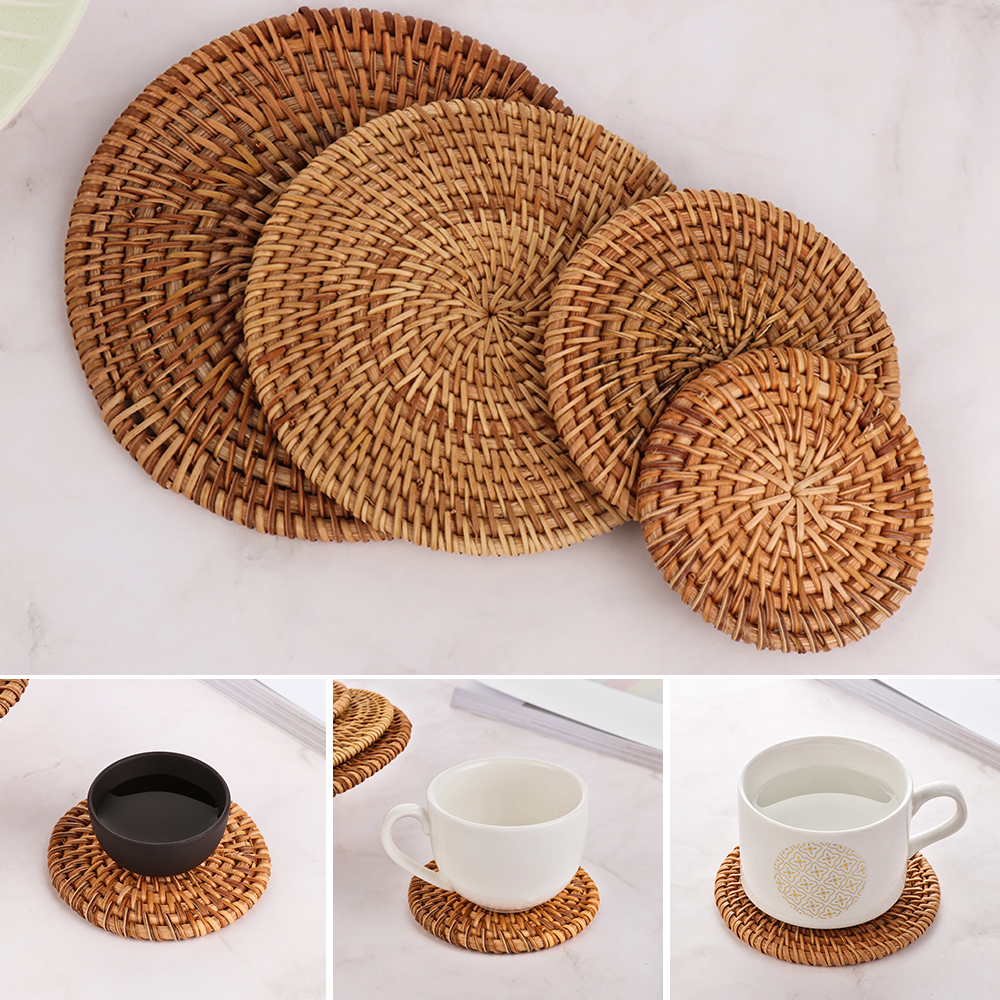 1 Pc Natuurlijke Rotan Onderzetters Placemats Keuken Placemats Ronde Isolatie Kom Pad Tafel Padding Cup Mat Handgemaakte Rotan Coaster