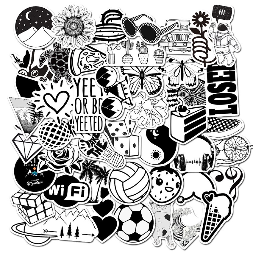 50 Stks/set Zwart En Wit Retro Waterdichte Stickers Vinyls Decals Voor Laptop, Auto, Motorfiets, Fiets, skateboard, Bagage