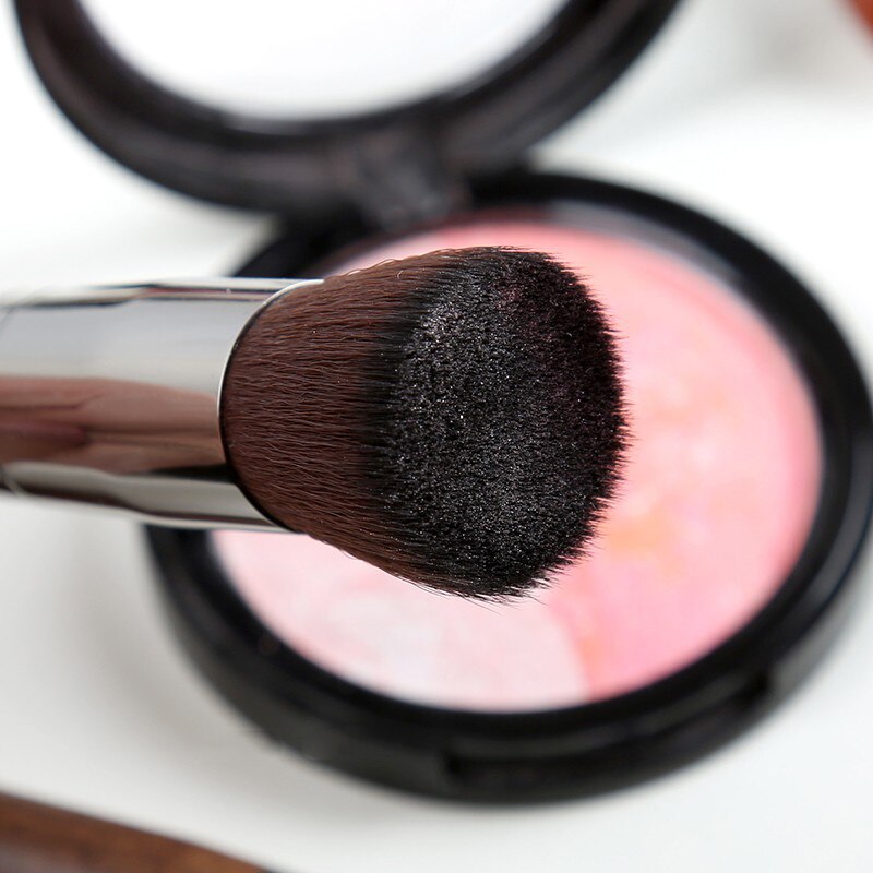 Vintage houten make-up kwastenset met platte kop, vloeibare foundation, magische kwast, mengstapel, geschikt voor schoonheidsproducten