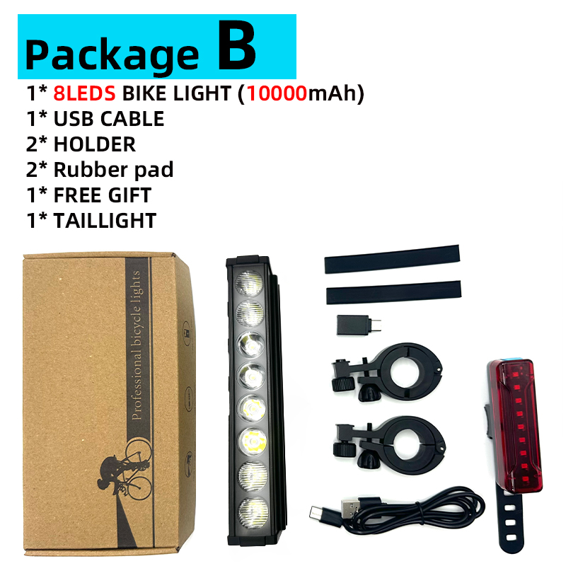 TouCloud Bicycle Light Front 8LEDs Bike Light 10000mAh Power Bank Flashlight USB Charging MTB Road Cycling Lamp Accessories Tail: Yellow