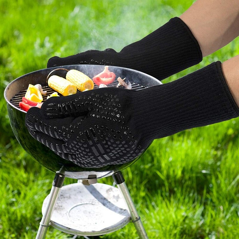 1/2 Uds guantes de barbacoa 300-500 grados centígrados extremo aramida resistente al calor guantes de seguridad parrilla BBQ Forro de algodón para cocina herramienta de horneado