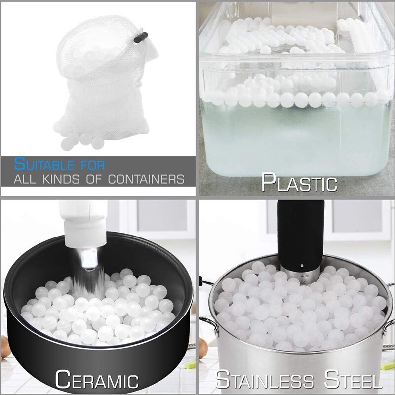 Sous Vide Cooking Balls BPA Free 20mm 200 Balls with Mesh Drying Bag For Immersion Cooker Water Bath Cooking Sous Vide Container