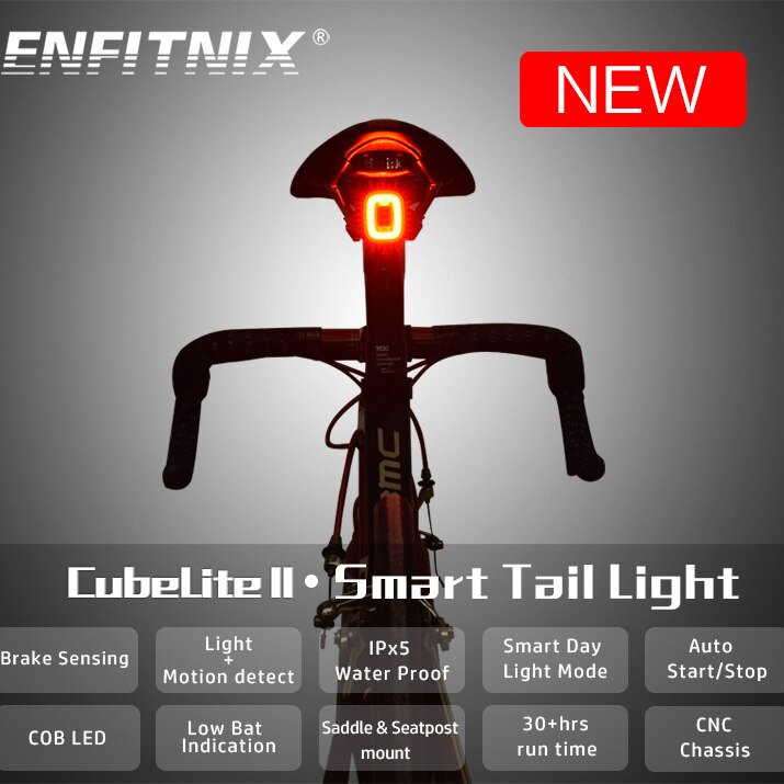 Cykel enfitnix cubelite 2 cykel lommelygte cykel bag smart baglygte bremseføler vandtæt led lys sadel sadelpind lys