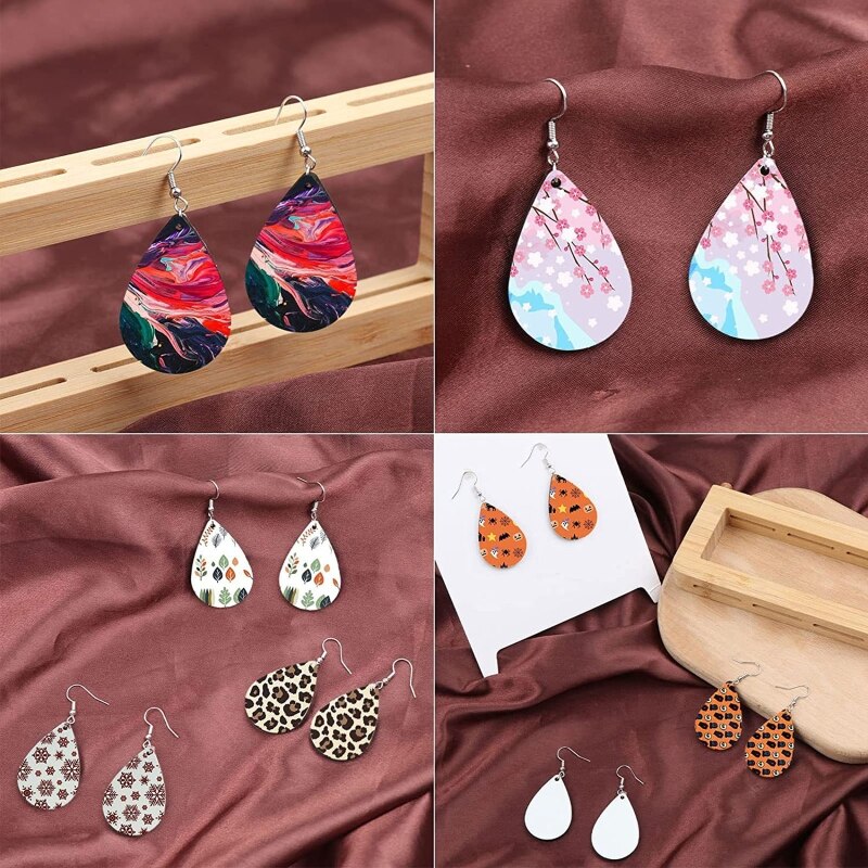 90 Kit Earring Blanks MDF Sublimation Printing Earrings for Christmas Valentine Mother Halloween Day Making DIY Project