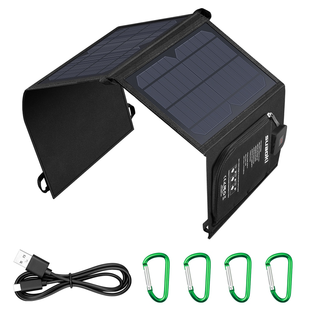 Suaoki 21W Solar Charger Opvouwbaar Zonnepaneel Met Geavanceerde TIR-C Meerdere Usb 2.0 Output Poorten Dual-Usb Kabel
