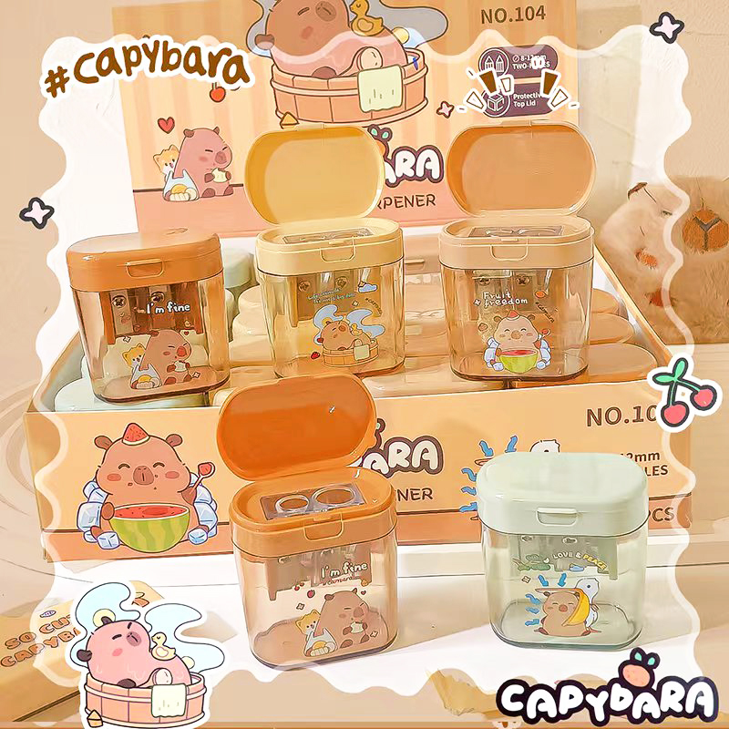 Suministros de oficina, equipo escolar, artículos de papelería kawaii, útiles escolares, bonito sacapuntas capibara para niños