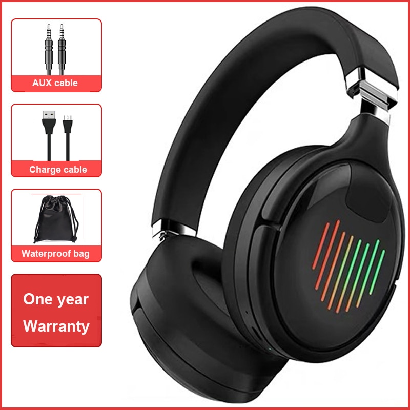 Casque sans fil Bluetooth casque de jeu Bluetooth 5.0 3D stéréo pliable lumière LED avec Radio FM TF carte pour téléphone portable