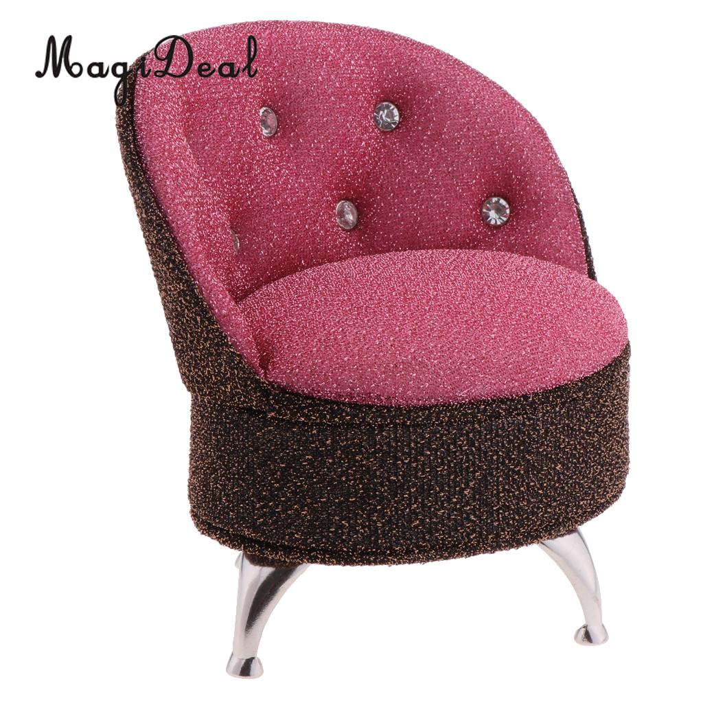 1/6 Scale European Style Single Sofa Chair with Rhinestone Dolls House Bedroom Living Room Furniture Decoration Model Toy: Pink Coffee