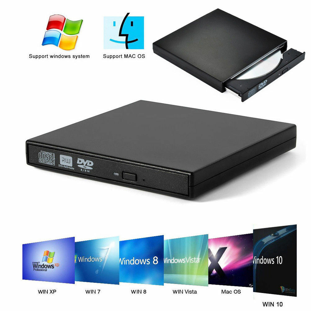 USB 2.0 Portable Slim External DVD/CD-RW Optical Disc Drive Reader Writer Player with Combo CD-RW Burner for Laptop PC Desktop