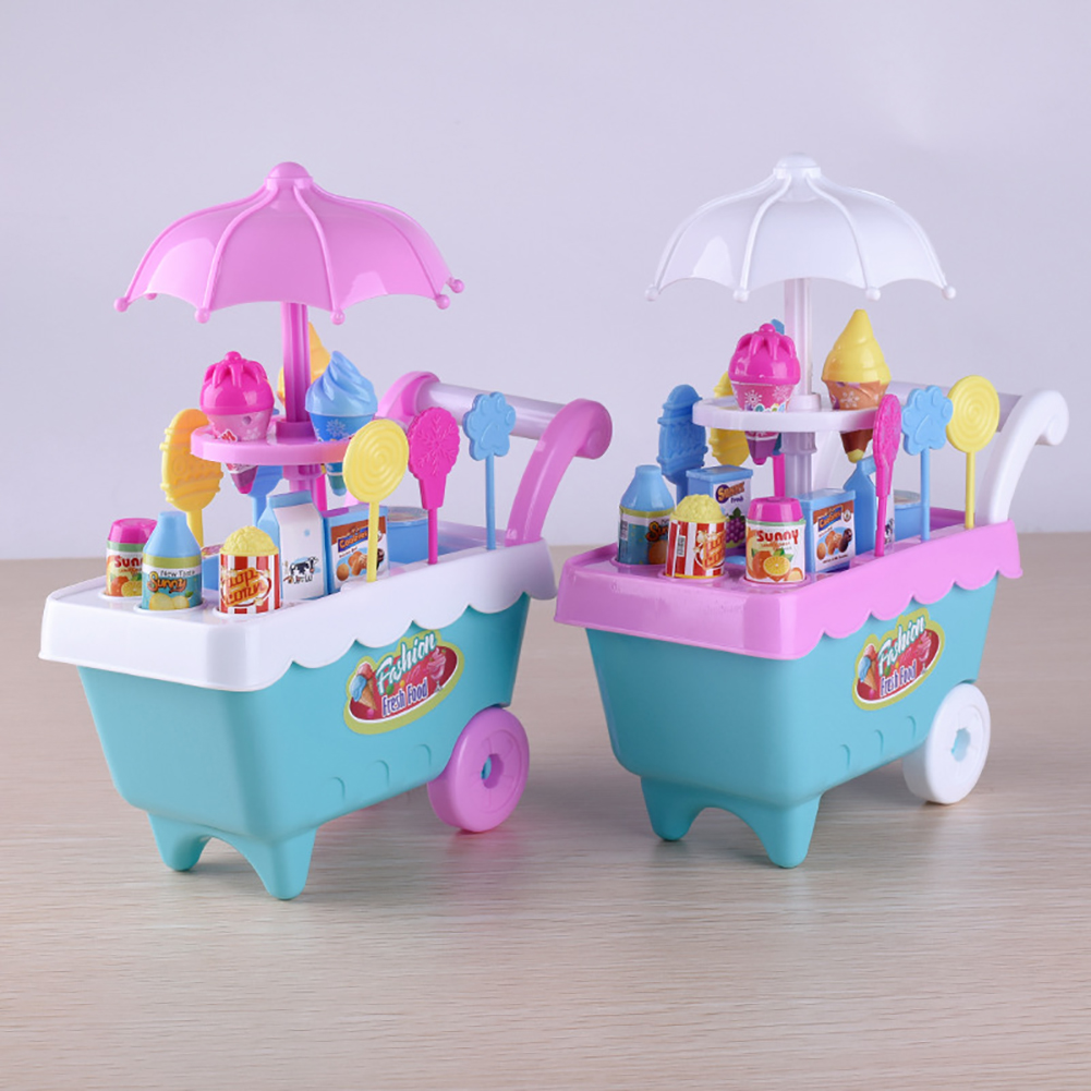 Lovely Simulation Candy Lollipop Ice Cream Plastic Trolley Girls Toys For Children Random Color