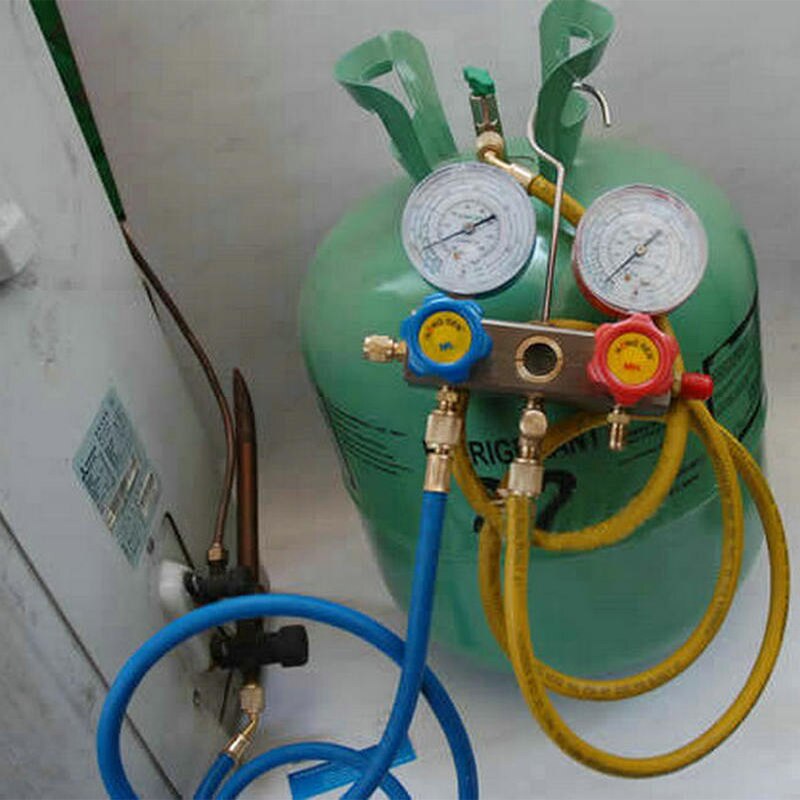 Conjunto de manguera de carga de refrigeración A/C para refrigeración de aire acondicionado HVAC, Juego de manómetro de colector SAE de 1/4 pulgadas para R134a R404 R410a R22