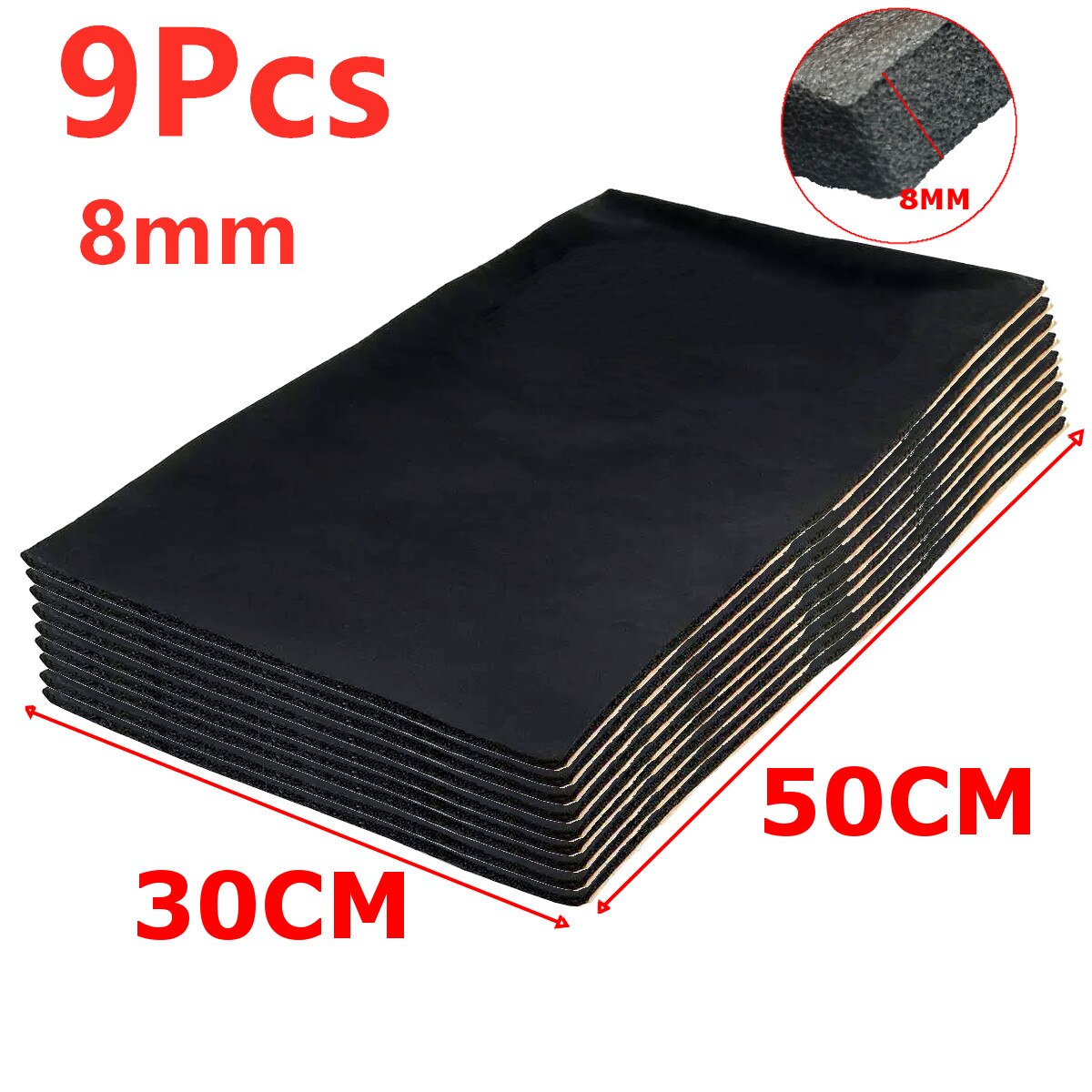 9X 10mm Auto Schallschutz Baumwolle Deadener matt Motorhaube Tür Noice Beweis Trittschalldämmung Motor- Firewall Wärme Heißer Schaum Aufkleber 30x50cm: 9x 8mm