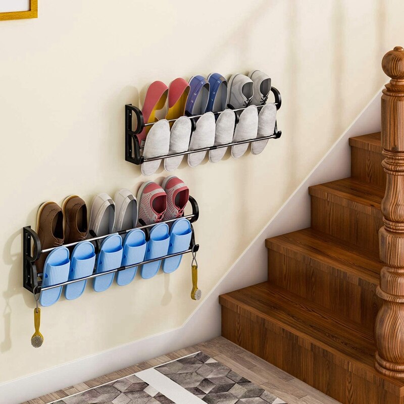 2-Pack over the Door Shoe Rack, Wall Hanging Door Shoe Rack Organizer, Adhesive Shoe Organizer Wall Mounted with S-Shape Retail